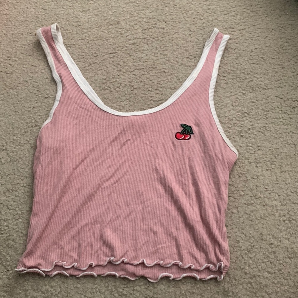 Pink/ White cherry crop top